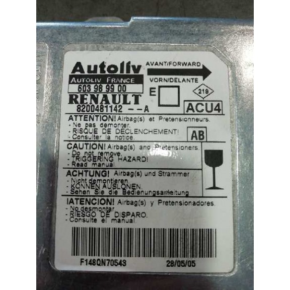Recambio de centralita airbag para renault megane ii coupe/cabrio authentique referencia OEM IAM 8200481142A 8200481142A 