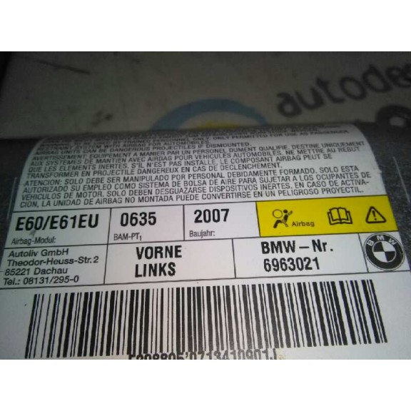 Recambio de airbag lateral delantero izquierdo para bmw serie 5 berlina (e60) 520d referencia OEM IAM 6963021  
