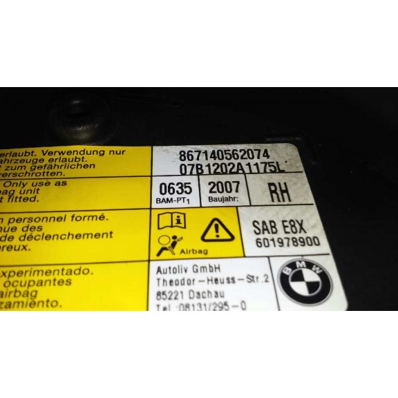 Recambio de airbag lateral delantero derecho para bmw serie 1 berlina (e81/e87) 118d referencia OEM IAM 867140562074  