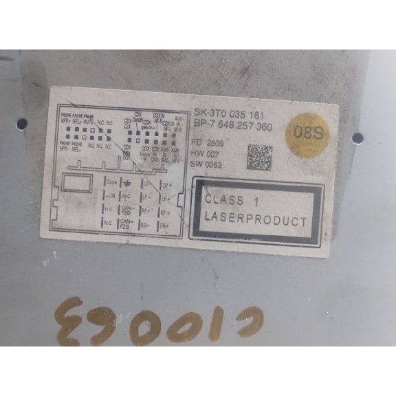 Recambio de sistema audio / radio cd para skoda suberb (3t4) ambition referencia OEM IAM 3T0035161  