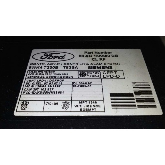 Recambio de modulo confort para ford focus berlina (cak) ghia referencia OEM IAM 98AG15K600DB  