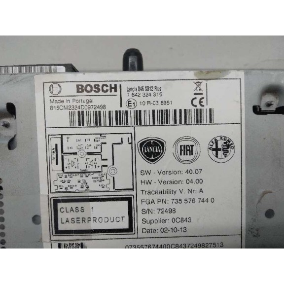 Recambio de sistema audio / radio cd para lancia ypsilon (402) gold referencia OEM IAM 7642324316  