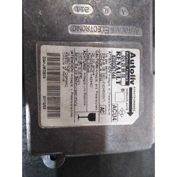 Recambio de centralita airbag para renault megane ii berlina 5p confort authentique referencia OEM IAM 8200367444  