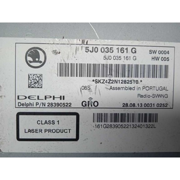 Recambio de sistema audio / radio cd para skoda fabia (5j2 ) 1.2 12v referencia OEM IAM 5J0035161G  
