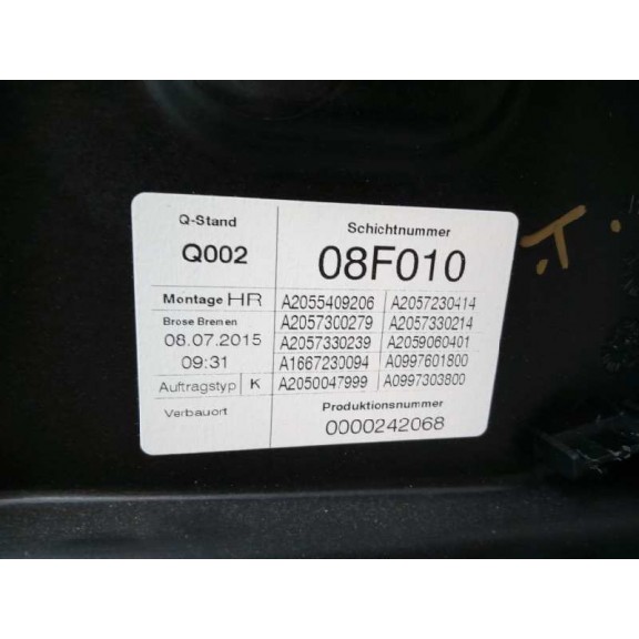 Recambio de elevalunas trasero derecho para mercedes-benz clase c w205 c200 bluetec referencia OEM IAM A2055409206 5 PINES 