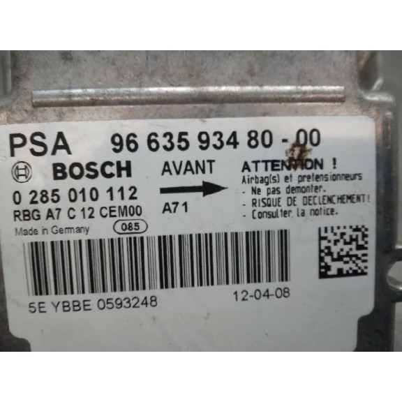 Recambio de centralita airbag para peugeot 207 xs referencia OEM IAM 9663593480 0285010112 