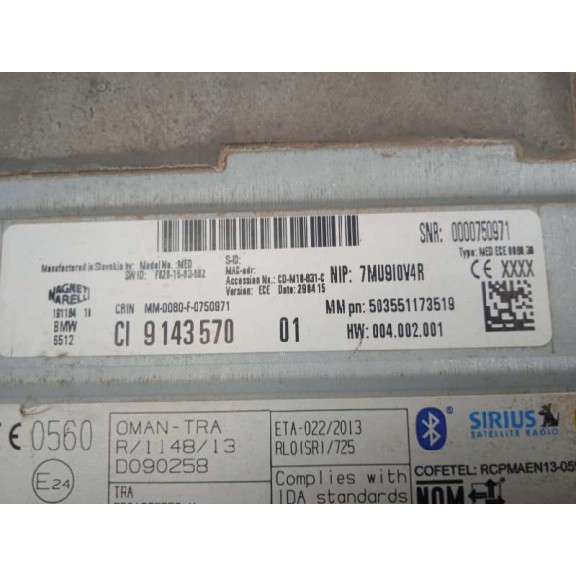 Recambio de sistema navegacion gps para bmw serie 3 lim. (f30) 320i referencia OEM IAM 651219118410 19118410 CAJA