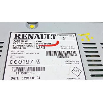 Recambio de sistema audio / radio cd para renault kadjar (ha_, hl_) 1.2 tce 130 referencia OEM IAM 281158851r  
