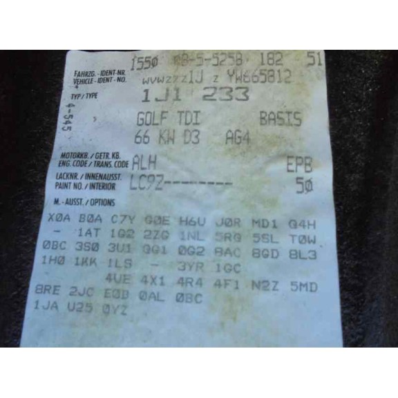 volkswagen golf iv berlina (1j1) del año 2000