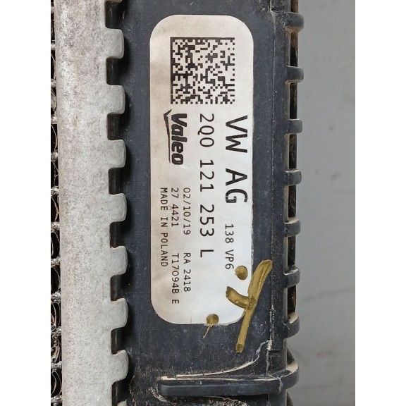 Recambio de radiador agua para seat ibiza v (kj1, kjg) 1.0 tsi referencia OEM IAM 2q0121253l  