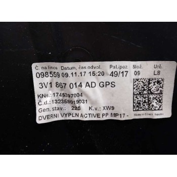 Recambio de guarnecido puerta delantera derecha para skoda superb (3v3) active referencia OEM IAM 3V1867014AD  