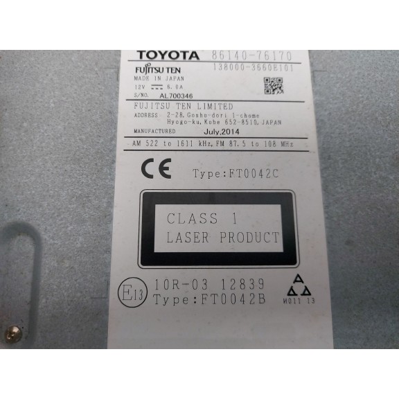 Recambio de sistema audio / radio cd para lexus ct (zwa10_) 200h (zwa10_) referencia OEM IAM 86140-76170  