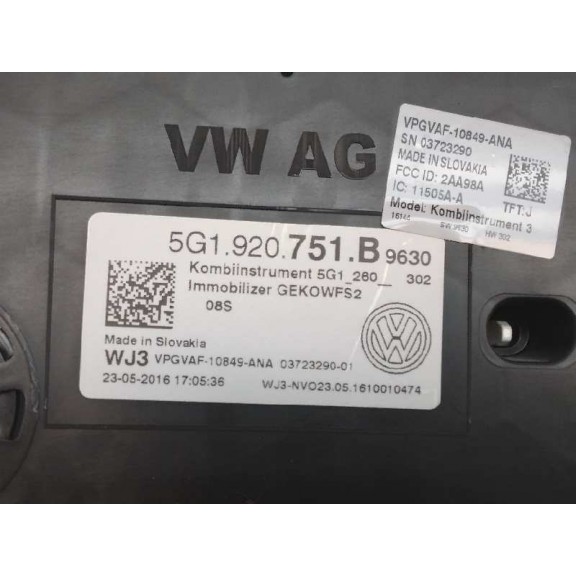 Recambio de cuadro instrumentos para volkswagen golf vii lim. advance bluemotion tech. referencia OEM IAM 5G1920751B  