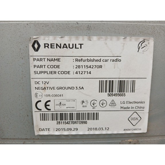 Recambio de sistema audio / radio cd para renault captur 1.5 dci diesel fap referencia OEM IAM 281154270R  
