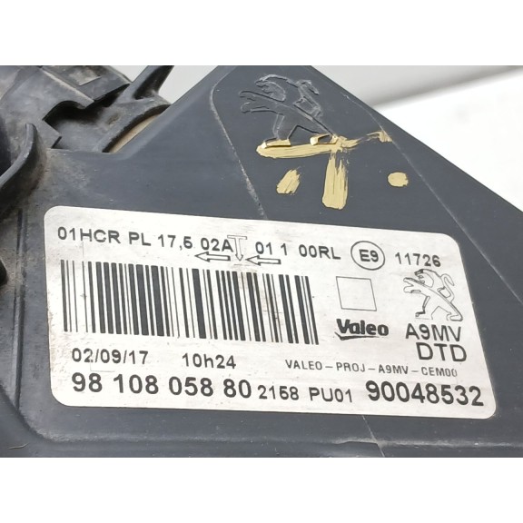 Recambio de faro derecho para peugeot 208 i (ca_, cc_) 1.2 gpl referencia OEM IAM 9810805880 90048532 
