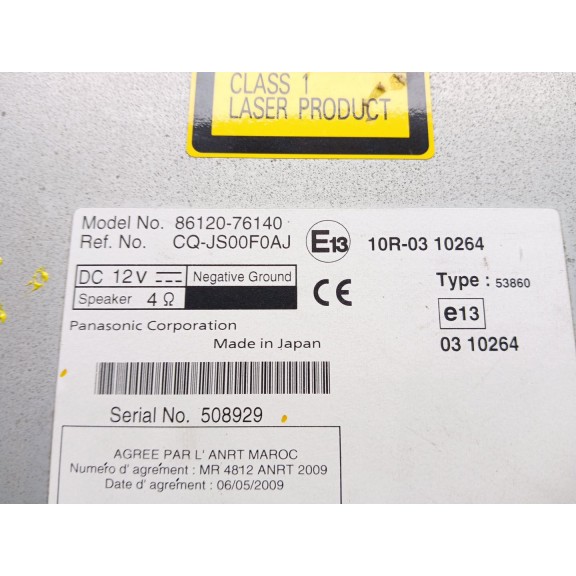 Recambio de sistema audio / radio cd para lexus ct 200h referencia OEM IAM 8612076140 cqjs00f0aj 