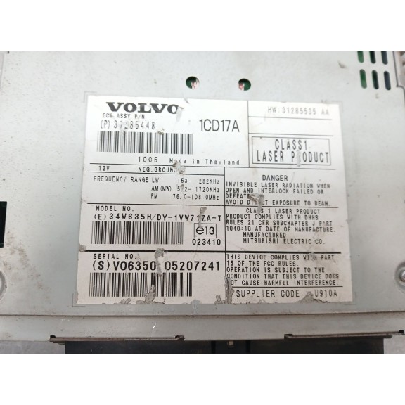 Recambio de sistema audio / radio cd para volvo c30 1.6 d referencia OEM IAM 31285448  