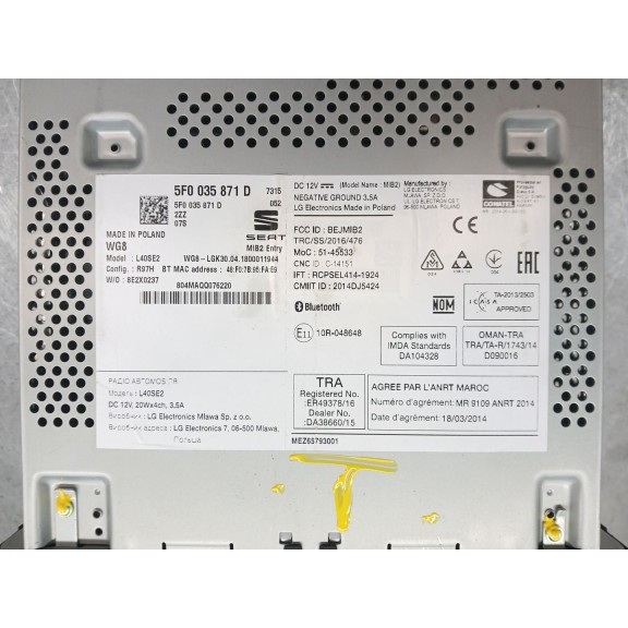 Recambio de sistema audio / radio cd para seat leon st (5f8) x-perience 4drive referencia OEM IAM 5F0035871D  