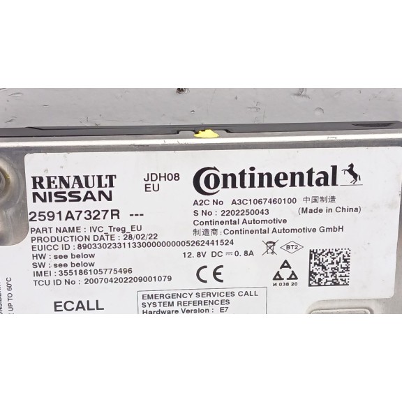 Recambio de modulo electronico para dacia spring ev (b6m1) referencia OEM IAM 2591a7327r  