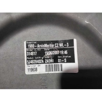 Recambio de elevalunas trasero derecho para skoda fabia (5j2 ) sport referencia OEM IAM 5J4839402A  