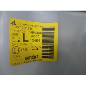 Recambio de faro izquierdo para smart coupe básico (45kw) referencia OEM IAM 1307022336 2ºSERIE PARA PULIR