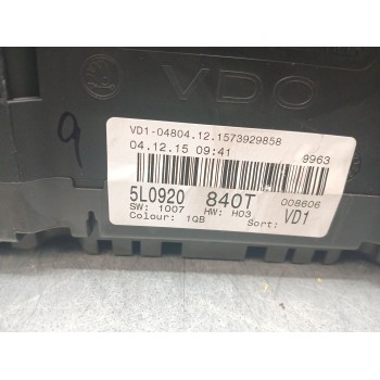 Recambio de cuadro instrumentos para skoda yeti (5l) 2.0 tdi referencia OEM IAM 5l0920840t  