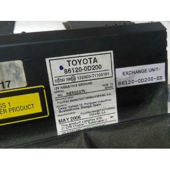 Recambio de sistema audio / radio cd para toyota yaris (ksp9/scp9/nlp9) blue referencia OEM IAM 861200D200  