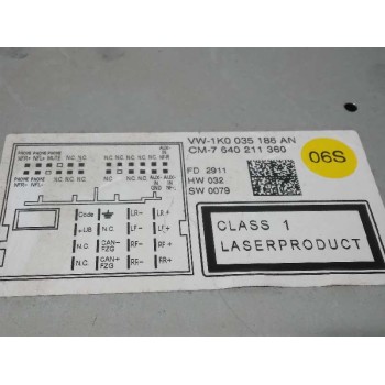 Recambio de sistema audio / radio cd para volkswagen touran (1t3) highline referencia OEM IAM 1K0035186AN  